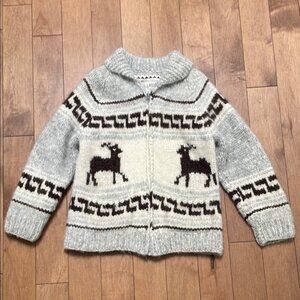 Cowichan Wool Cardigan Vintage Deer Handknit Last Of The Mohicans Small Medium